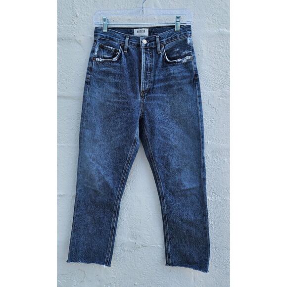 AGOLDE Riley Jeans Size 25 Med Wash Button Fly Straight Leg High Waisted Crop - Picture 1 of 16
